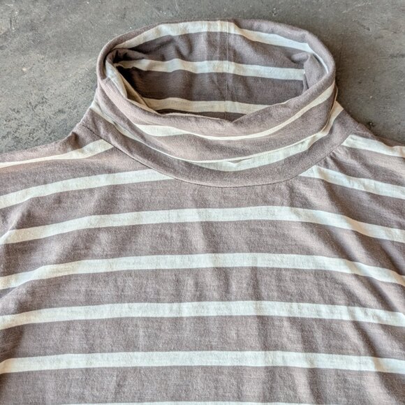 Madewell Whisper Cotton Turtleneck in Kearney Stripe Brown White size XL NWT - Picture 3 of 7